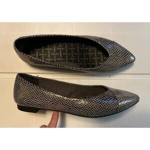 Vionic Gem Caballo Women's 7 Ballet Flats Slip On Shoes Gunmetal Snake Silver